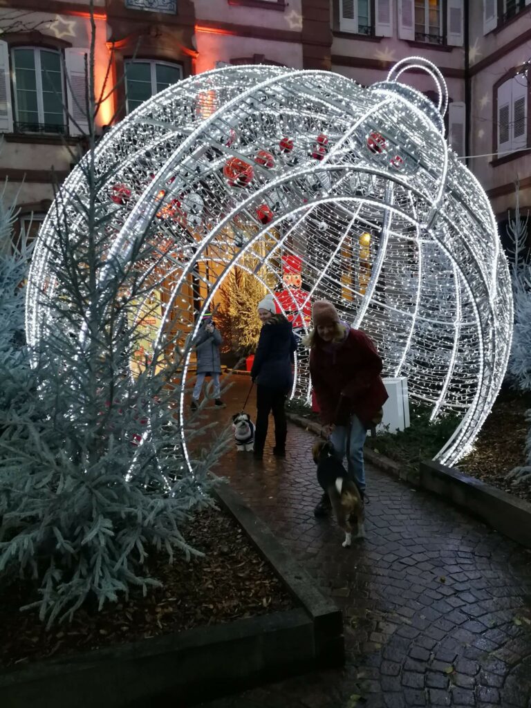 Marché de Noel et sa boule géante lumineuse